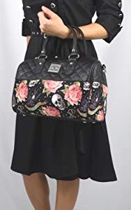 Liquorbrand Skulls & Pink Roses Satchel Purse Rockabilly Tattoed Lady Handbag Small Satchel Purse Crossbody bag