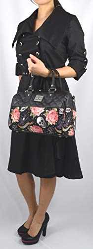 Liquorbrand Skulls & Pink Roses Satchel Purse Rockabilly Tattoed Lady Handbag Small Satchel Purse Crossbody bag