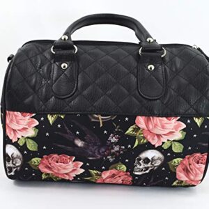 Liquorbrand Skulls & Pink Roses Satchel Purse Rockabilly Tattoed Lady Handbag Small Satchel Purse Crossbody bag