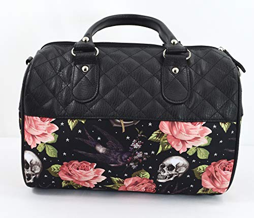 Liquorbrand Skulls & Pink Roses Satchel Purse Rockabilly Tattoed Lady Handbag Small Satchel Purse Crossbody bag