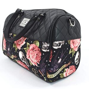 Liquorbrand Skulls & Pink Roses Satchel Purse Rockabilly Tattoed Lady Handbag Small Satchel Purse Crossbody bag