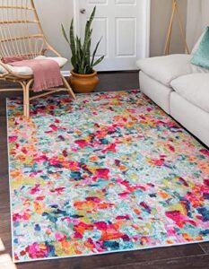 unique loom chromatic collection modern colorful & vibrant abstract area rug for any home décor, 5 ft x 8 ft, multi/blue
