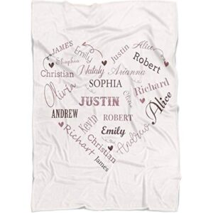 personalized name blankets for baby, kids and adults, mom, grandma. custom name blanket from your names. close to heart customized throw. gift for mothers day, christmas (rose white, fleece 50″ x 60″)