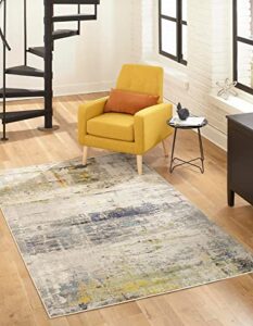 unique loom chromatic collection modern rustic & vibrant abstract area rug for any home décor, 5 x 8 ft, beige/gray