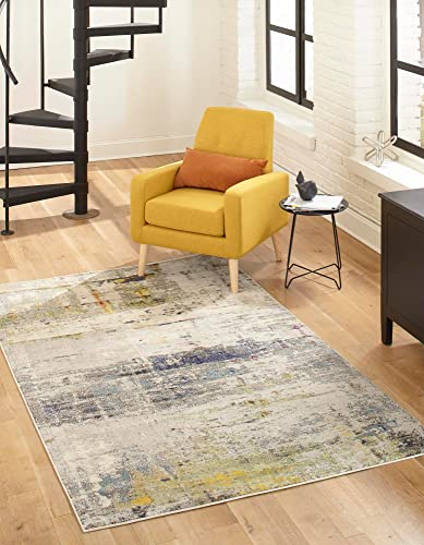 Unique Loom Chromatic Collection Modern Rustic & Vibrant Abstract Area Rug for Any Home Décor, 5 x 8 ft, Beige/Gray