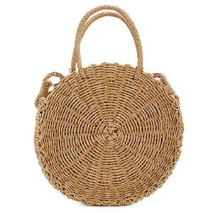 Gets Straw Beach Bag for Women Handmade Weave Straw Handbag Round Summer Shoulder Bag (2 Coffee Color)