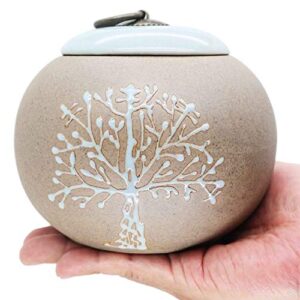 m meilinxu funeral medium keepsake urn for ashes – ceramics cremation urn for human ashes – hand-painted -fits a small amount of cremated remains- display burial at home or office (brown tree of life