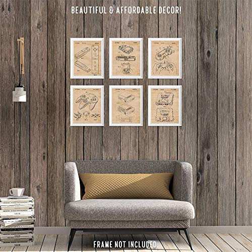 Vintage Video Games Console Controller Patent Prints, 6 (8x10) Unframed Photos, Wall Art Decor Gifts Under 25 for Home Office Garage Man Cave Shop College Student Teacher Comic-Con Movies Gaming Fan