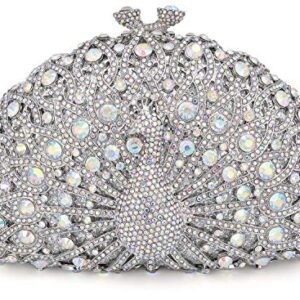 MOSSMON Peacock Luxury Rhinestone Crystal Evening Clutch Bag Sparkly Bride Wedding Party Purses for Women