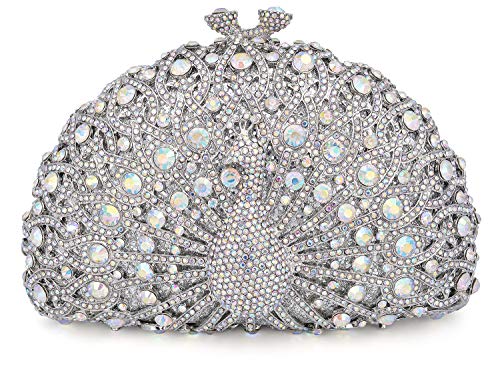 MOSSMON Peacock Luxury Rhinestone Crystal Evening Clutch Bag Sparkly Bride Wedding Party Purses for Women