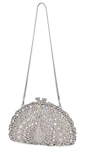 MOSSMON Peacock Luxury Rhinestone Crystal Evening Clutch Bag Sparkly Bride Wedding Party Purses for Women