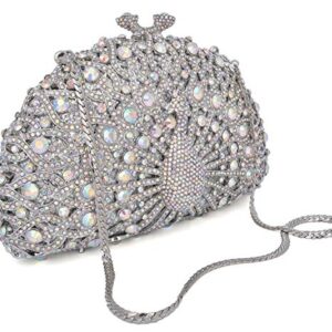 MOSSMON Peacock Luxury Rhinestone Crystal Evening Clutch Bag Sparkly Bride Wedding Party Purses for Women