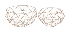 deco 79 metal geometric wire tray, set of 2 12″, 14″w, gold