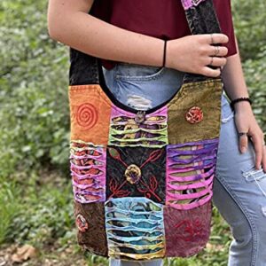 Bohemian Quilted Torn Look Razor Cut Hippie Crossbody Sling Purse Boho Handbag