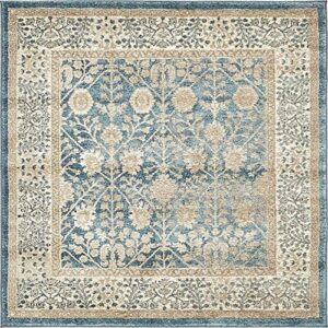 unique loom salzburg collection classic traditional design oriental inspired with intricate border area rug, 4 ft, blue/beige