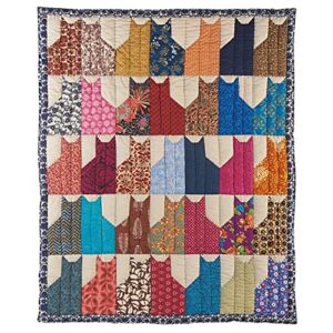art & artifact cats quilted blanket, colorful throw blanket, 100% cotton throw quilt, 50″ x 65″