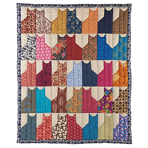 ART & ARTIFACT Cats Quilted Blanket, Colorful Throw Blanket, 100% Cotton Throw Quilt, 50" x 65"