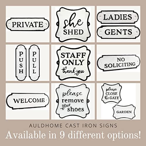 AuldHome Push Pull Door Signs (Set of 2); Cast Iron Farmhouse Style Vertical Signs for Home and Business