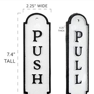 AuldHome Push Pull Door Signs (Set of 2); Cast Iron Farmhouse Style Vertical Signs for Home and Business