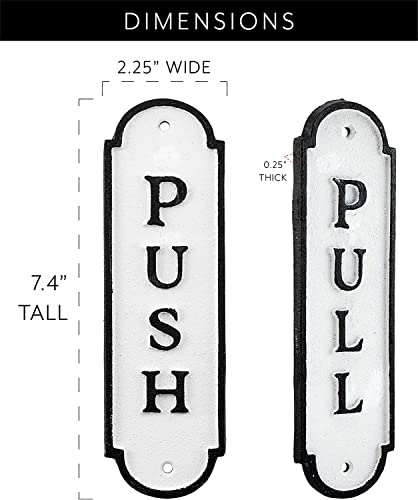 AuldHome Push Pull Door Signs (Set of 2); Cast Iron Farmhouse Style Vertical Signs for Home and Business