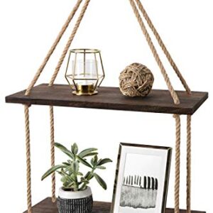 Mkono Hanging Shelves 2 Tier Rustic Wall Hanging Shelf Boho Decor Plants Photos Display Floating Storage Shelves for Bathroom Bedroom Living Room College Dorm Apartment