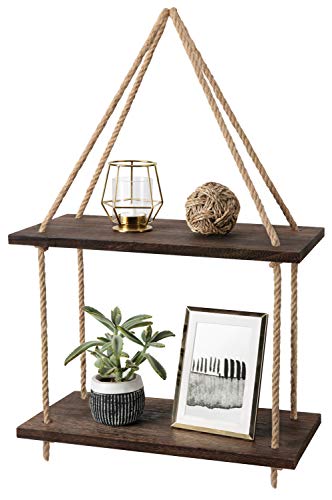 Mkono Hanging Shelves 2 Tier Rustic Wall Hanging Shelf Boho Decor Plants Photos Display Floating Storage Shelves for Bathroom Bedroom Living Room College Dorm Apartment