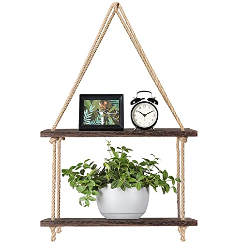 Mkono Hanging Shelves 2 Tier Rustic Wall Hanging Shelf Boho Decor Plants Photos Display Floating Storage Shelves for Bathroom Bedroom Living Room College Dorm Apartment