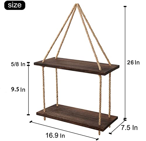 Mkono Hanging Shelves 2 Tier Rustic Wall Hanging Shelf Boho Decor Plants Photos Display Floating Storage Shelves for Bathroom Bedroom Living Room College Dorm Apartment