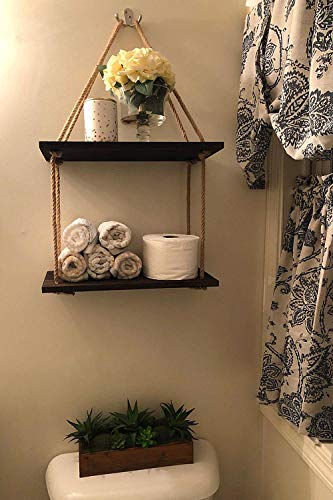 Mkono Hanging Shelves 2 Tier Rustic Wall Hanging Shelf Boho Decor Plants Photos Display Floating Storage Shelves for Bathroom Bedroom Living Room College Dorm Apartment