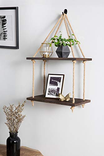 Mkono Hanging Shelves 2 Tier Rustic Wall Hanging Shelf Boho Decor Plants Photos Display Floating Storage Shelves for Bathroom Bedroom Living Room College Dorm Apartment