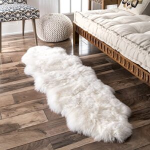 nuloom sheepskin natural double pelt shag accent rug, 1′ 10″ x 5′ 7″, natural
