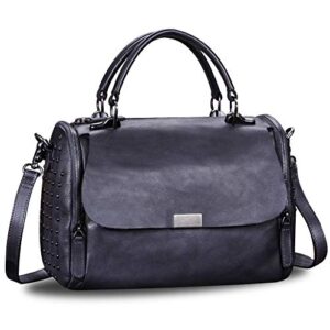 ivtg genuine leather satchel bag for women vintage handmade top handle crossbody handbag (black)