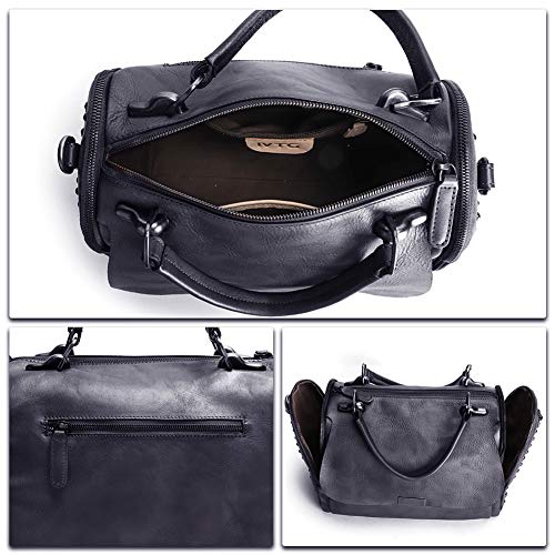 IVTG Genuine Leather Satchel Bag for Women Vintage Handmade Top Handle Crossbody Handbag (Black)