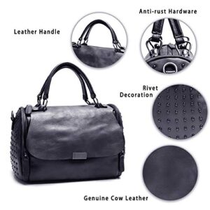 IVTG Genuine Leather Satchel Bag for Women Vintage Handmade Top Handle Crossbody Handbag (Black)