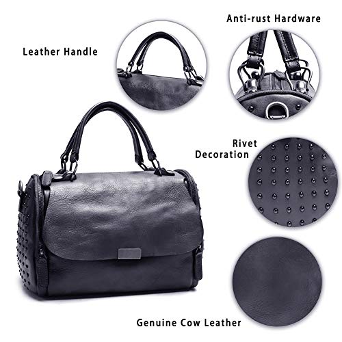 IVTG Genuine Leather Satchel Bag for Women Vintage Handmade Top Handle Crossbody Handbag (Black)