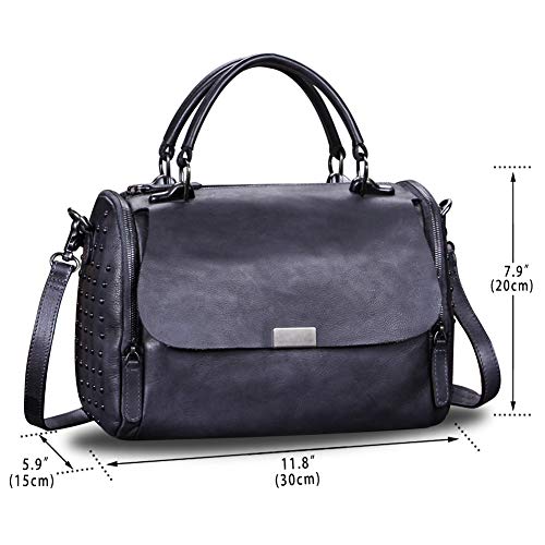 IVTG Genuine Leather Satchel Bag for Women Vintage Handmade Top Handle Crossbody Handbag (Black)