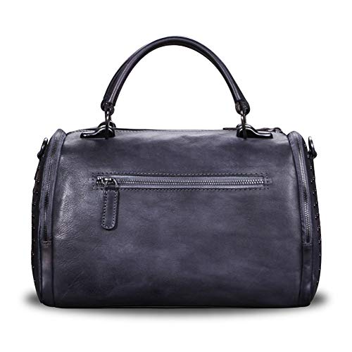 IVTG Genuine Leather Satchel Bag for Women Vintage Handmade Top Handle Crossbody Handbag (Black)