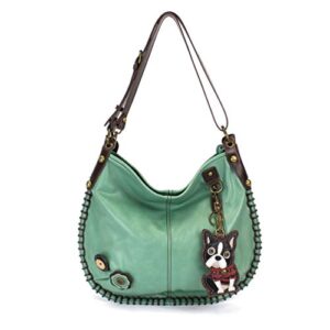 chala convertible hobo large tote bag teal pleather gift green boston terrier dog