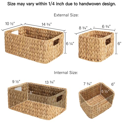 StorageWorks Handwoven Storage Baskets, Water Hyacinth Wicker Baskets for Organizing, Set of 3 (1PC Large, 2PCS Medium)
