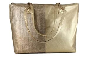 loni womens metallic faux leather tote shoulder beach holiday bag in gold