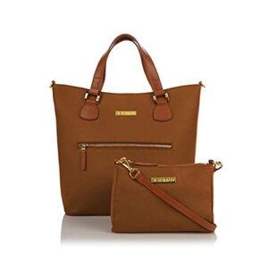 joy & iman alexandria leather tote crossbody zip pockets cognac new 539-083