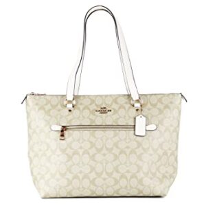 Coach Signature Canvas and Leather Gallery Tote Shoulder Bag, Light Khaki/Chalk