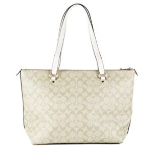 Coach Signature Canvas and Leather Gallery Tote Shoulder Bag, Light Khaki/Chalk