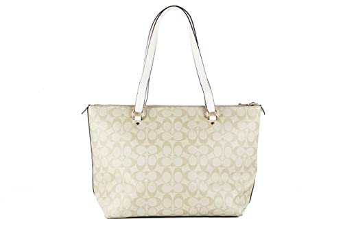 Coach Signature Canvas and Leather Gallery Tote Shoulder Bag, Light Khaki/Chalk