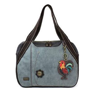 chala handbag bowling zip tote large bag indigo blue pleather rooster coin purse
