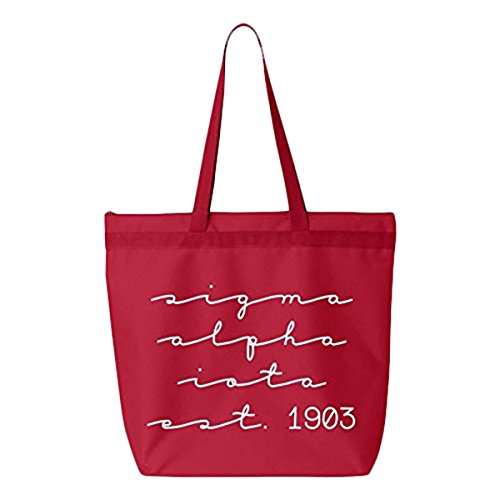 Sigma Alpha Iota New Script Established Tote Bag Red