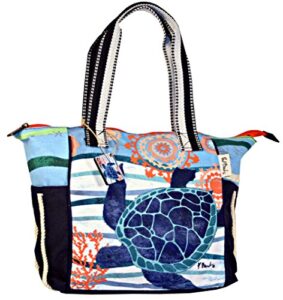 seaside treasures blue turtle shoulder tote bag