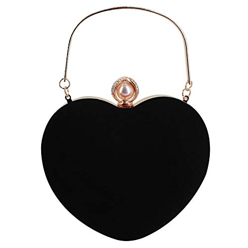 Sun Kea Women Heart Shaped Handbag Mini Clutch Chain Purse Chic Shoulder Bag Evening Tote (A-Black)