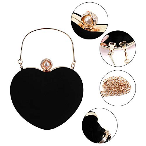 Sun Kea Women Heart Shaped Handbag Mini Clutch Chain Purse Chic Shoulder Bag Evening Tote (A-Black)