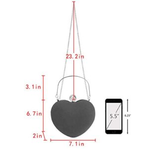 Sun Kea Women Heart Shaped Handbag Mini Clutch Chain Purse Chic Shoulder Bag Evening Tote (A-Black)